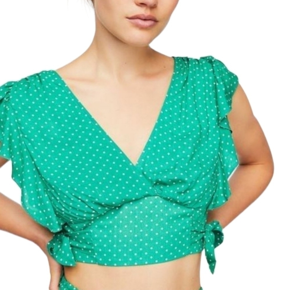 FREE PEOPLE Pretty Dayz crop top polka dot ruffle